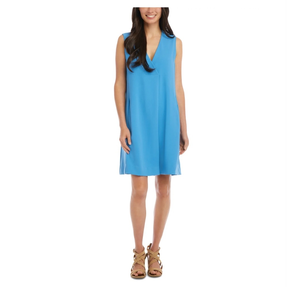 Sleeveless Riviera Blue V-Neck Shift Dress